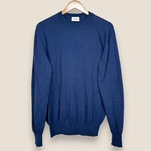 Elk Head Silk Cotton Crew Neck Sweater Pullover Men Medium Navy Blue Lightweight